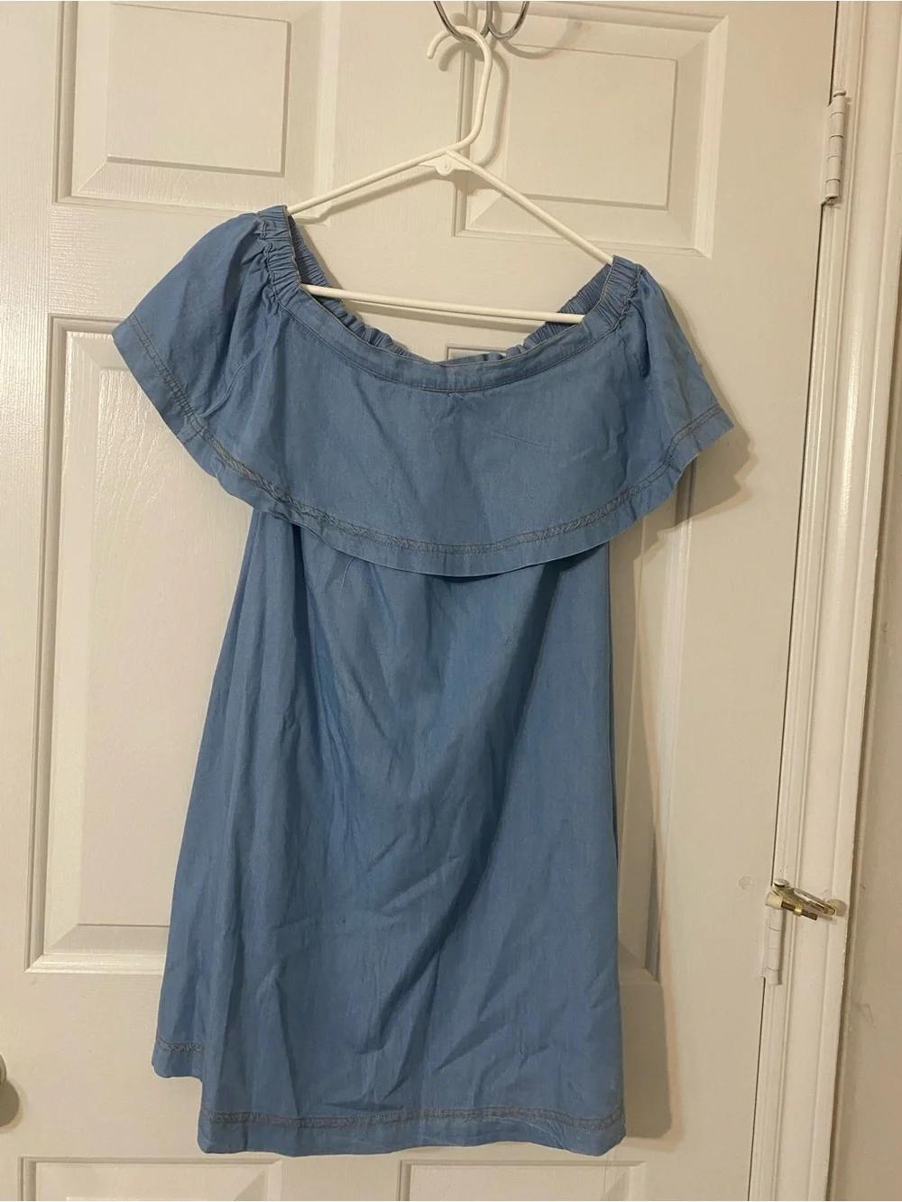 JODIFL Light Blue Chambray Off-Shoulder Dress
